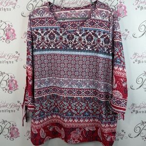 Allison Daley long sleeve shirt, paisley, floral, Red and Blue Patterned Blouse